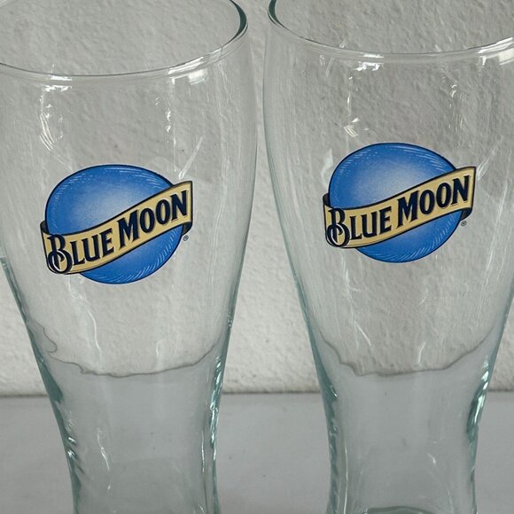 Blue Moon Pilsner Beer Glass Set of 2 Glasses 16 oz Barware Logo - Picture 2 of 6